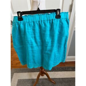 FRESH PRODUCE 100% LINEN AQUA SKIRT WITH CROCHET HEM SIZE XL WAIST 34-36"